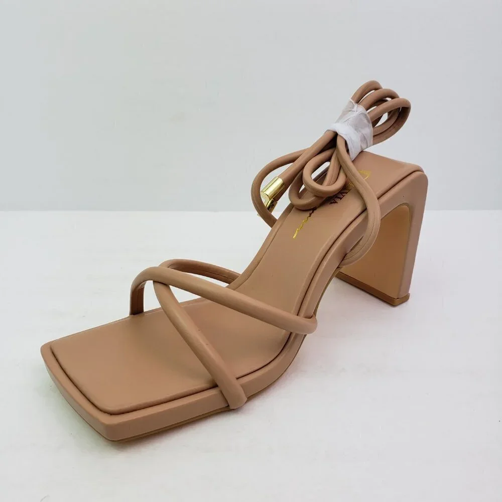Olivia Ferguson Soleil Womens Sz 7.5 Camel Tan Strappy AnkleTie 3.5